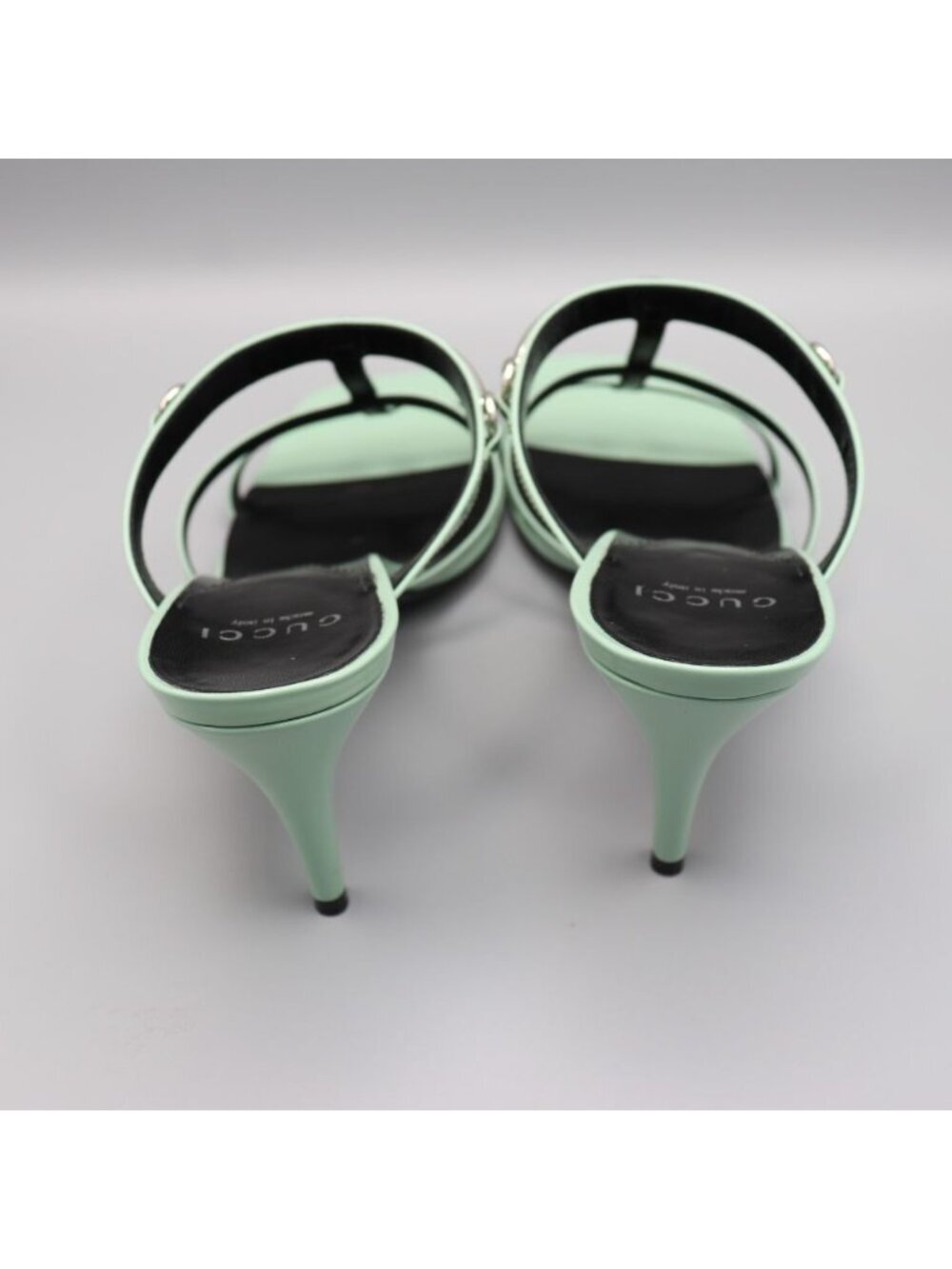 Gucci Regent Pacific Green Leather Slim Horsebit Sandals 38.5 8.5 Square Toe - Picture 11 of 14